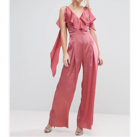 ASOS Pants - Ruffle Satin Jumpsuit